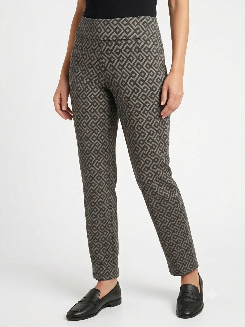 KRAZY LARRY Geometric Print Pants Size 6 Black Gray Pull On Stretch